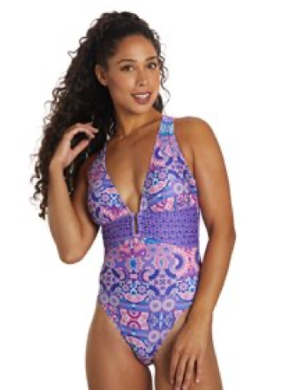 Dolfin Aquashape Purple Paisley Patchwork Bathing Suit Size 10 NWT